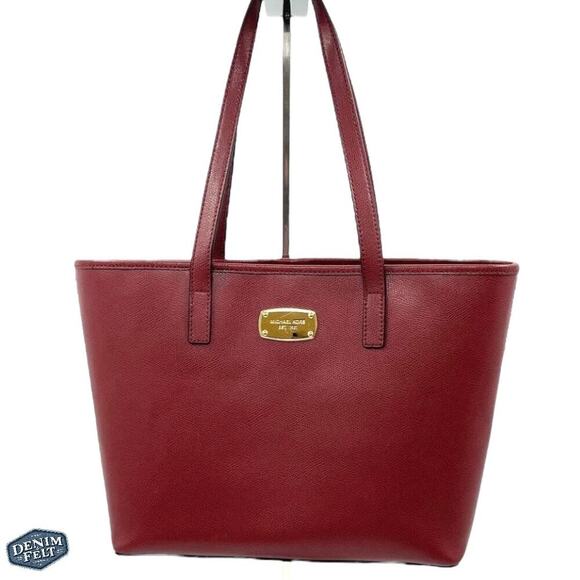 Michael by Michael Kors Maroon Cross Grain Leather Jet Set Tote/ Shoulder Purse - Picture 1 of 15